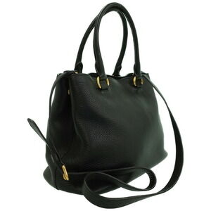 Prada leather Black 2way handbag top handles Vitello Daino